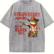 Strawberry Jams but My Glock Don't Frog Meme Western Vintage Washed T-Shirt in Gray