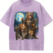 Roaring Grizzly Bears Moon Vintage Washed T-Shirt in Purple