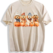 Goldendoodle Fall Doodle Mom Dad Vintage Washed T-Shirt in Beige