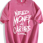 1pc 230GSM - Double-Sided Front & Back NEED MONEY for CARS vintage washed oversized T-shirt in Red