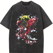 Fantasy Dragon Y2K Vintage Washed T-Shirt in Black