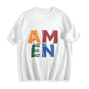 AMEN Classic Letter Header for Distressed God Bless Cotton T-Shirt in White