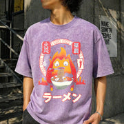 Howl’s Moving Castle Calcifer Ramen – Ghibli Vintage Washed T-Shirt in Purple