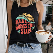 Here Comes the Sun Women's Color Cotton Tank Top in Black