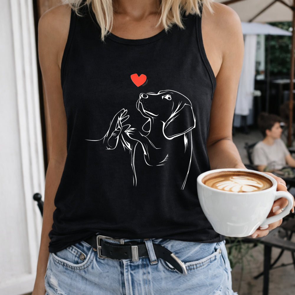 Dog and Heart Women's Color Cotton Tank Top in Black