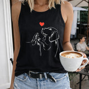 Dog with Heart and Coffee Crew-neck Sleeveless Vest Women's Color Cotton Tank Top in Black
