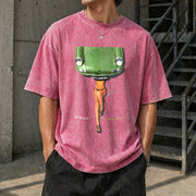 Green Paint Brush Vintage Washed T-Shirt in Red