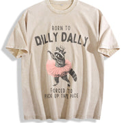 Raccoon Born to Dilly Dally Vintage Washed T-Shirt in Beige