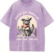 Cowboy Cat Retro Western Cat vintage washed oversized T-shirt in Purple