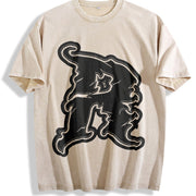 Distressed Wizard Hat Letter R Vintage Washed T-Shirt in Beige