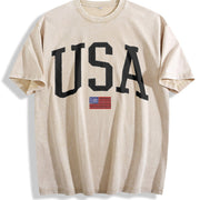 USA Flag America Patriotic vintage washed oversized T-shirt in Beige