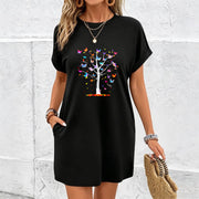 Off-shoulder Black Dress with Pockets for Spring Cotton T-Shirt in Black