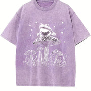Retro Frog on the Mushroom 90s Vintage Washed T-Shirt in Purple