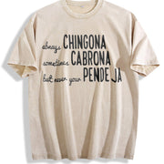 Mexican Spanish Chingona Vintage Washed T-Shirt in Beige