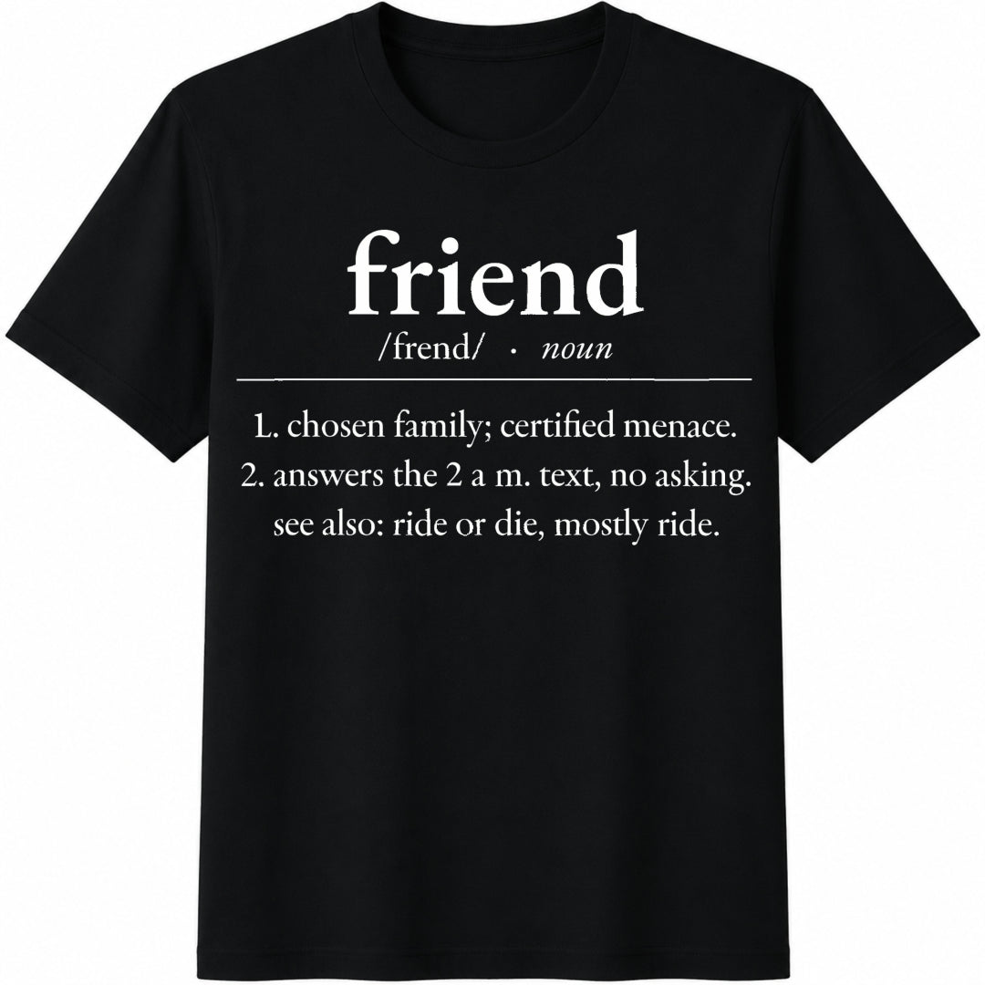Friend Definition Best Friend and Friendship Day Cotton T-Shirt in Black