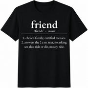 Friend Definition Best Friend and Friendship Day Cotton T-Shirt in Black