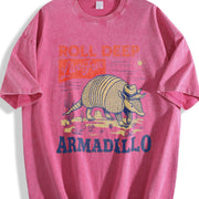 Armadillo Western Cowboy Desert Vintage Washed T-Shirt in Red