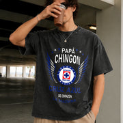 Papa Chingon Cruz Azul Soccer Vintage Washed T-Shirt in Black
