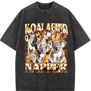 Koalafied Napper Meme Retro Vintage Washed T-Shirt in Black