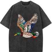 Faux Rhinestone Mallard Duck Flying : Hunting Lover vintage washed oversized T-shirt in Black