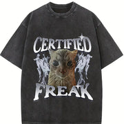 Certified Freak Cat Meme Vintage Washed T-Shirt in Black