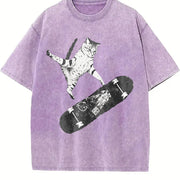 Emo Skater Cat vintage washed oversized T-shirt in Purple