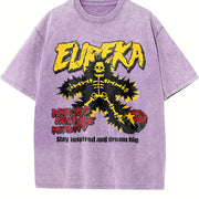 Eureka Skeleton Lightening Bolt Sleeveless Tank Vintage Washed T-Shirt in Purple