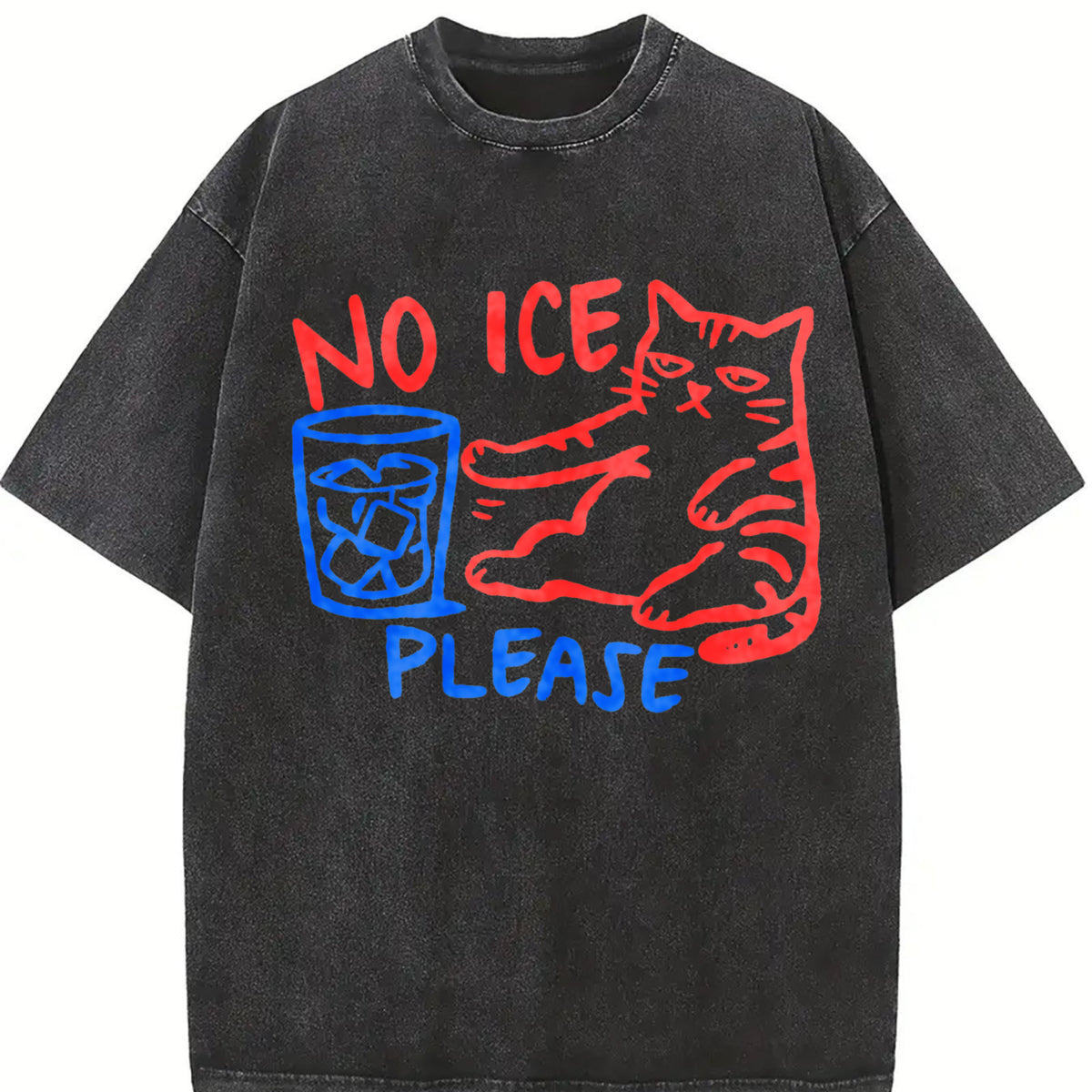 No ICE Please Cat Abolish ICE S~5XL and Batik vintage washed oversized T-shirt in Black