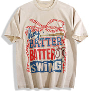 Retro Baseball Batter Swing Vintage Washed T-Shirt in Beige