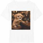 Puppy Beer Cute Dog Drinking Beer Cotton T-Shirt in White