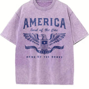 America Land of the Free Home of the Brave Patriotic Vintage Washed T-Shirt in Purple