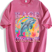 Rage Consumes Me Dolphin Vintage Washed T-Shirt in Red