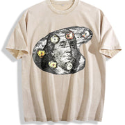 Benjamin Franklin Money High Neck Vintage Washed T-Shirt in Beige