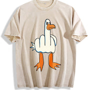 Retro I Don't Give a Duck Middle Finger Vintage Washed T-Shirt in Beige