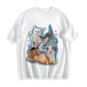 Y2K Silly Cat Trashy Y2K Kitten Cotton T-Shirt in White