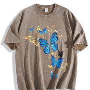 Elegant Blue Butterfly for Nature Enthusiasts vintage washed oversized T-shirt in Brown