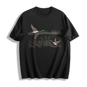 Retro Mallard Ducks Fall 90s Waterfowl Duck Animal Lover Cotton T-Shirt in Black