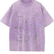 Fish Tattoo Retro Fisher Vintage Washed T-Shirt in Purple
