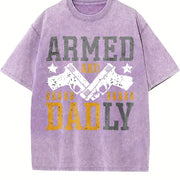 Armed And Dadly Happy Father's Day for dad vintage washed oversized T-shirt in Purple