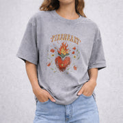 Fire-heart vintage washed oversized T-shirt in Gray