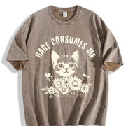 Rage Consumes Me Cute Cat Meme Vintage Washed T-Shirt in Brown