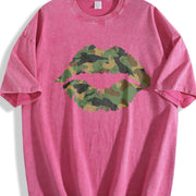 Camo Lip Soft Knit Breathable & vintage washed oversized T-shirt in Red