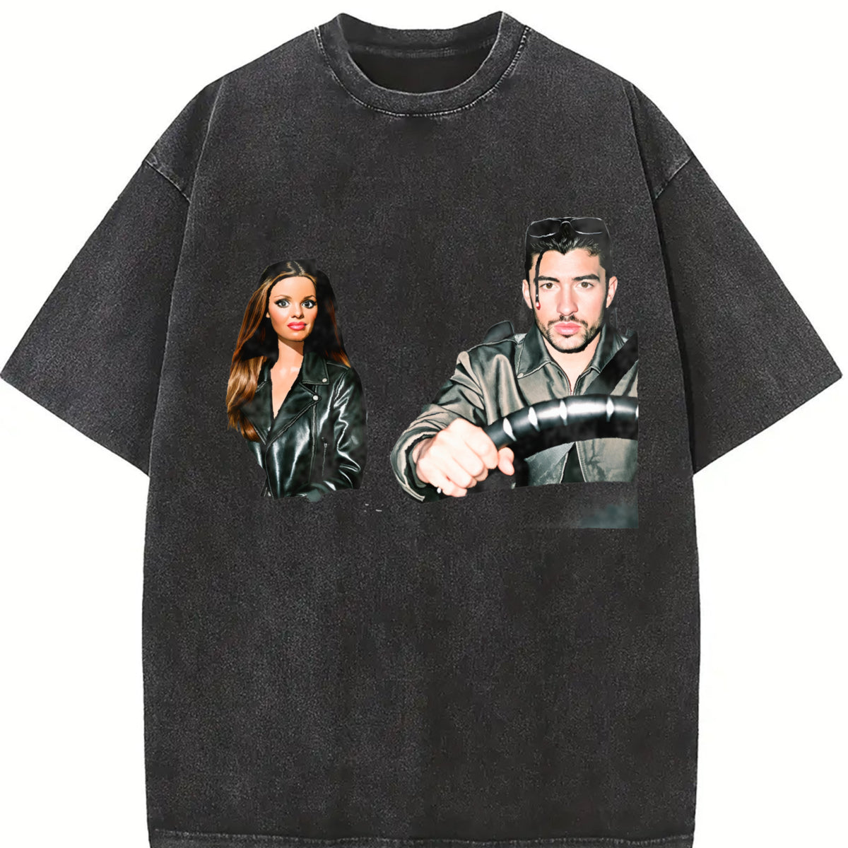 Retro Couple Portrait Vintage Washed T-Shirt in Black