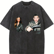 Retro Couple Portrait Vintage Washed T-Shirt in Black