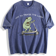 Christian Frog Off to Praise the Lord vintage washed oversized T-shirt in Blue