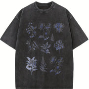 90s Botanical Retro Botanical Wild Flowers Nature Vintage Washed T-Shirt in Black
