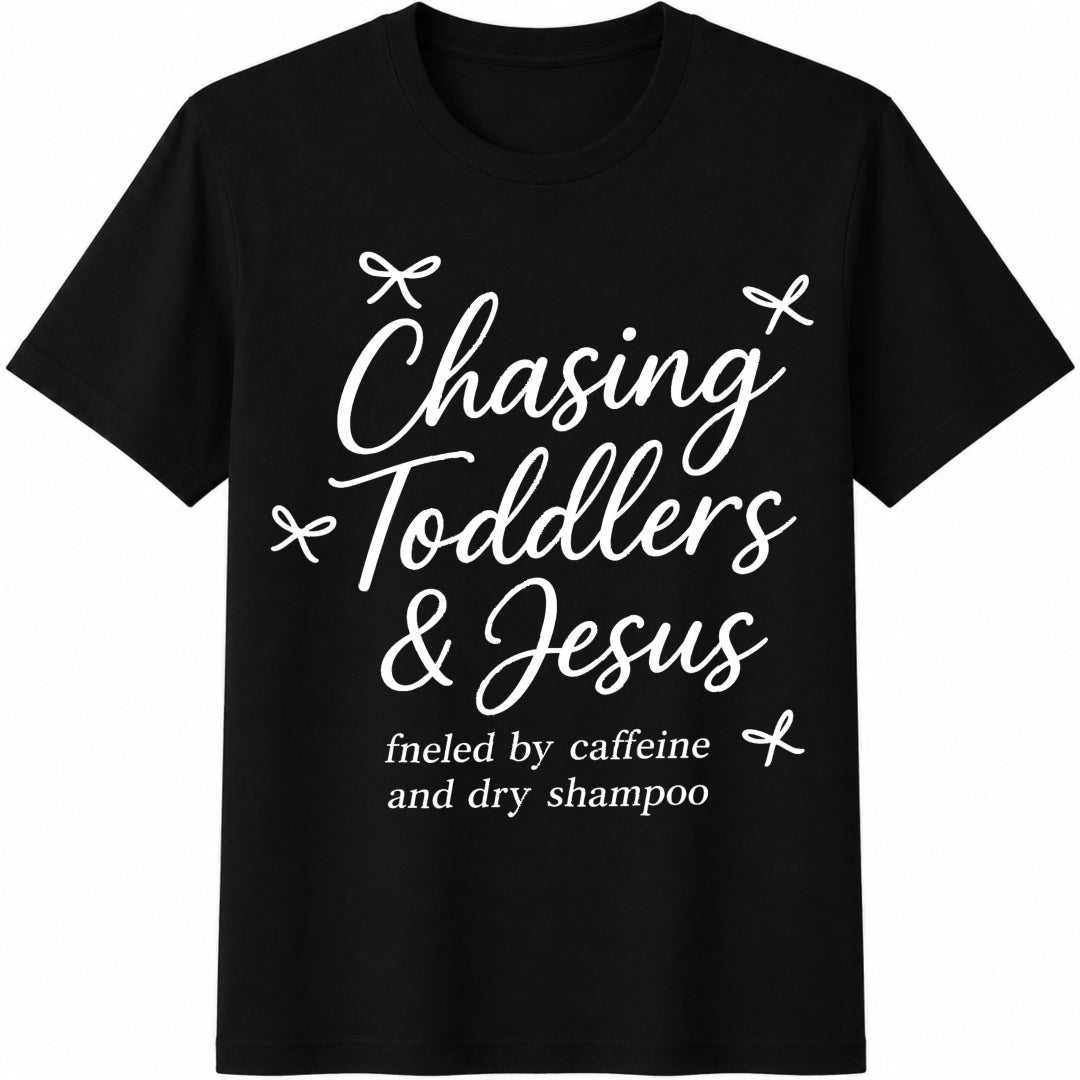 Chasing Jesus and Toddlers Cotton T-Shirt in Black