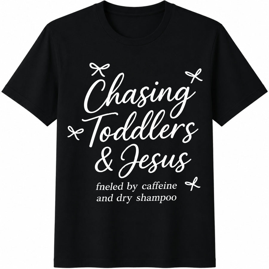 Chasing Jesus and Toddlers Cotton T-Shirt in Black