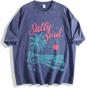 Salty Soul Beach Sunset vintage washed oversized T-shirt in Blue