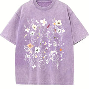 Boho Floral Vintage Washed T-Shirt in Purple